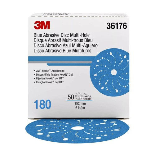 3M Hookit 36176 Blue 6" Abrasive Sanding Discs 321U 180 Grit Qty 50