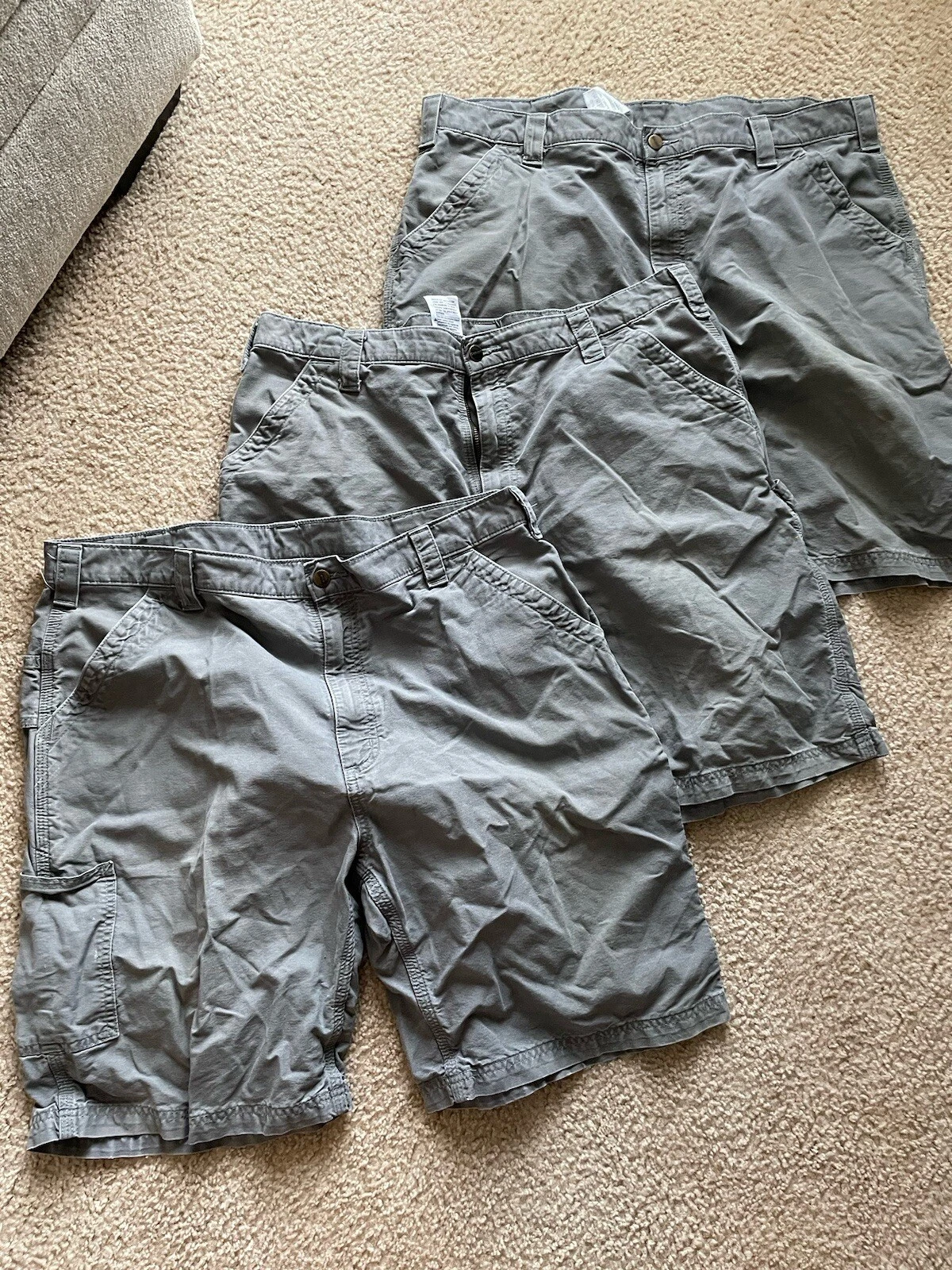 Carhartt Gray Carpenter Cargo Shorts Mens 40 Canvas Workwear B147 FAT READ