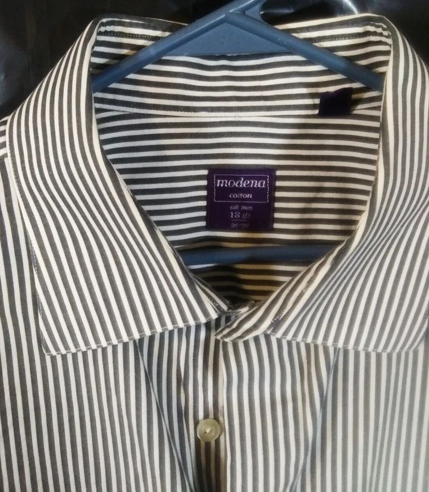 MODENA Dress Shirt Mens 18.5  36/37 Black White Striped 100% Cotton TALL MAN - Image 3 of 4