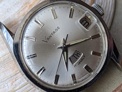 Vintage Vantage All SS Day-Date Watch w/Twisted Lugs,ST 115 Mvmt FOR PARTS  ONLY
