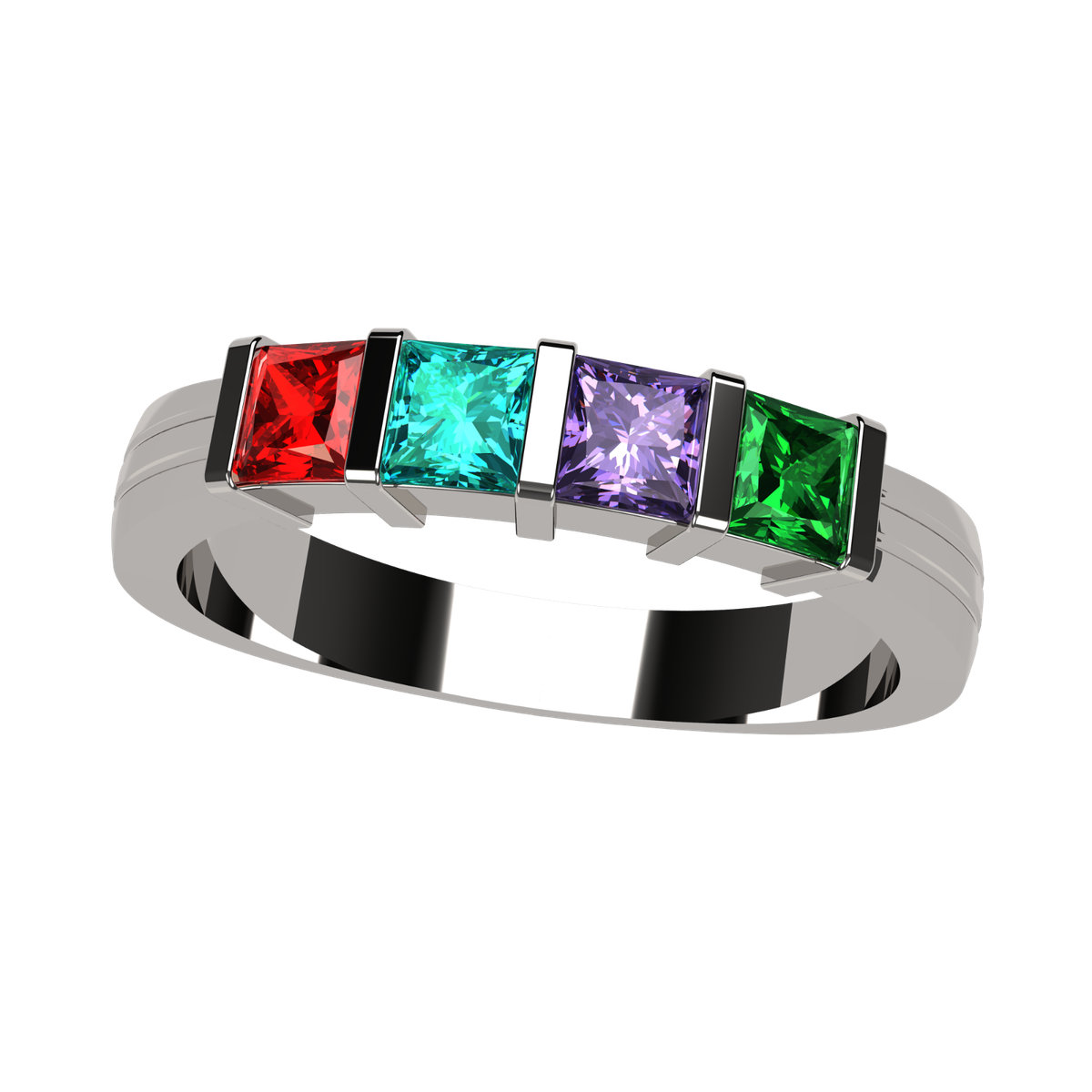 Princess Mothers Ring with to Simulated Birthstones in Silver, 10k-14k  Gold - Main Image