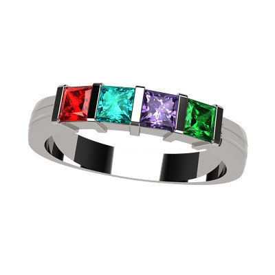 Princess Mothers Ring with 1 to 6 Simulated Birthstones in Silver, 10k-14k Gold