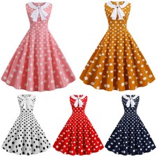 Women 1950s 60s Style Rockabilly Party Sleeveless Hepburn Polka Dot Swing Dress