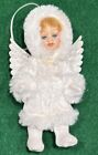 Porcelain Snow Angel Ornament Dressed in White, Wings, 5" Tall