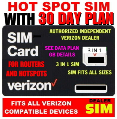 VERIZON SIM WITH $60 DATA PLAN FOR JETPACKS AND ROUTERS   25 GB 4G/5G DATA  