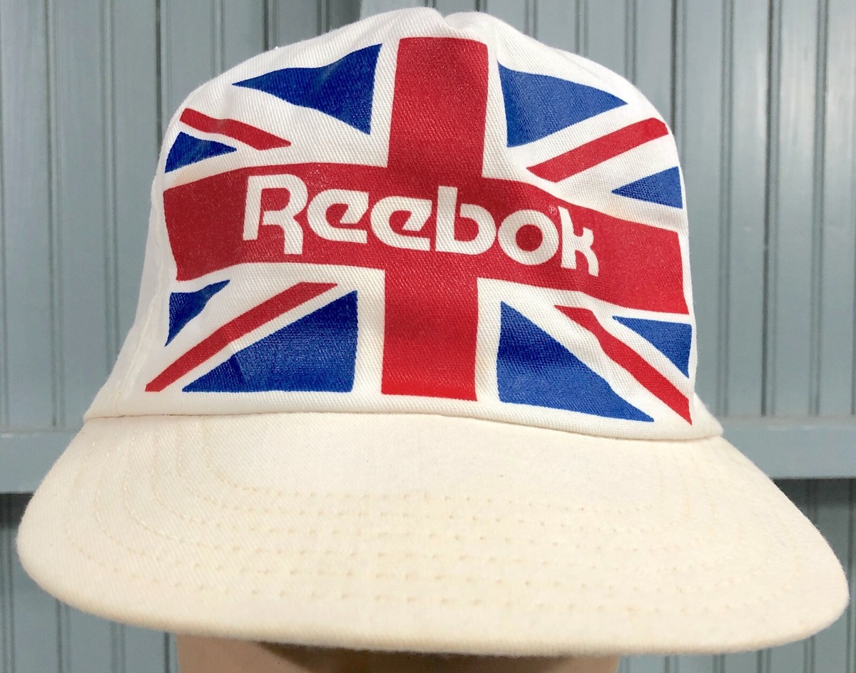 VTG 90's Reebok Union Jack White Made in USA Snapback Baseball Cap
