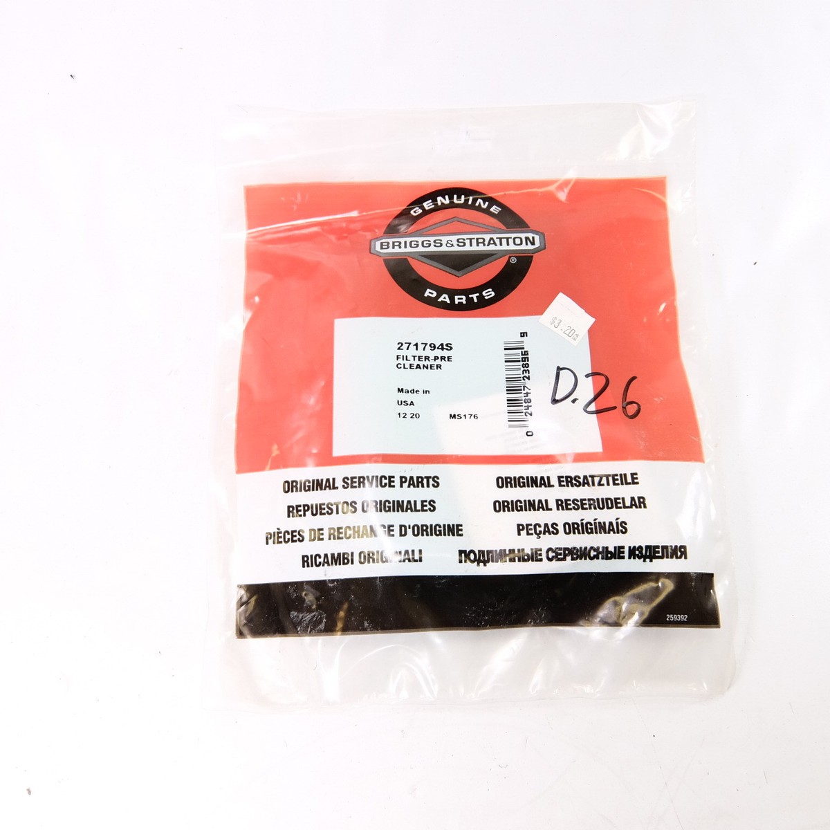 New Genuine Briggs & Stratton 271794S Pre-Cleaner Filter | eBay