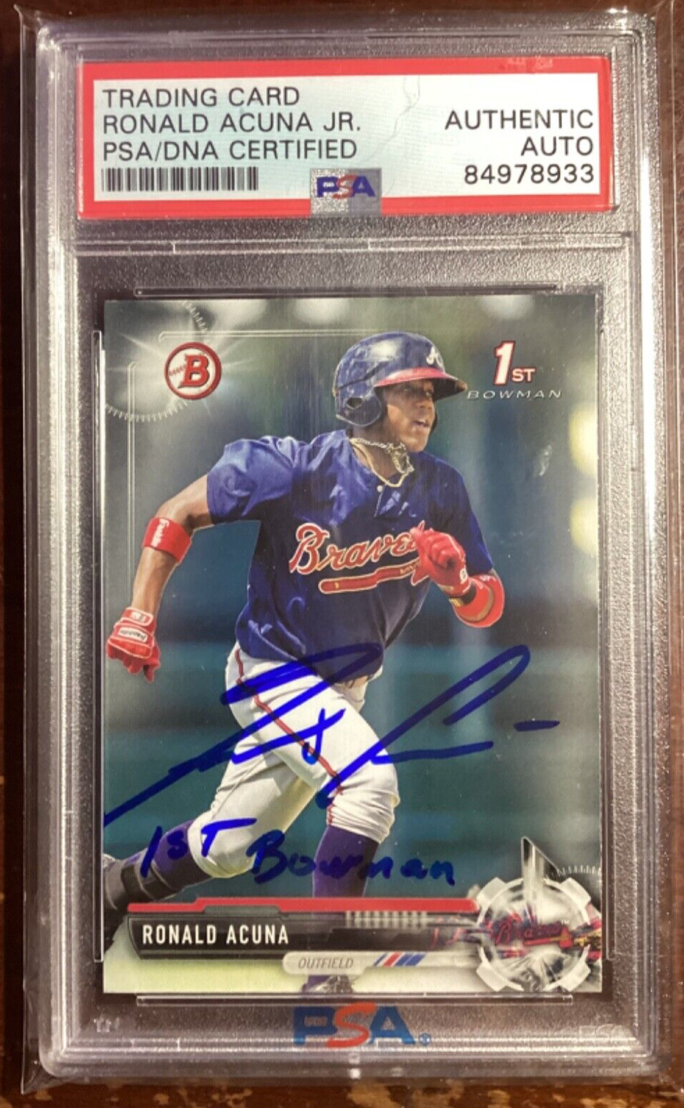 Ronald Acu a Jr. Atlanta Braves RONALD ACUNA JR. 2017 1st Bowman PSA AUTO Inscribed !!! #BP127 P 