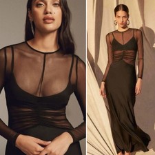MISHA Collection Ginger Sheer Long Sleeve Mixed Media Mesh Maxi Gown XS 395
