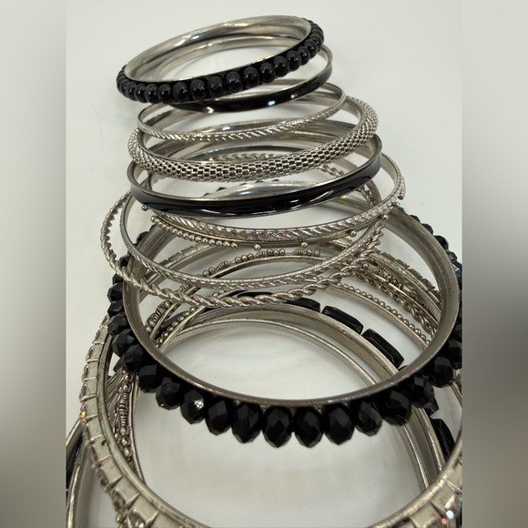Black-Silver Multi-Layer Bracelet Stack Rhineston… - image 8