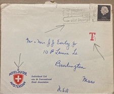 NETHERLAND 1950, COVER USED TO USA,ADVERTISING HOTEL SUISSE, RED  T  DUE & AMSTE
