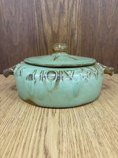 Vintage Frankoma Prairie Green Wagon Wheel 1 1/2 QT Covered Casserole 94 V