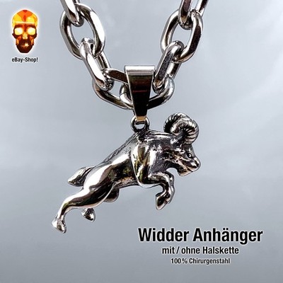 Widder Anhänger Edelstahl Widderfigur Sternzeichen Herren Biker Panzerkette Ring