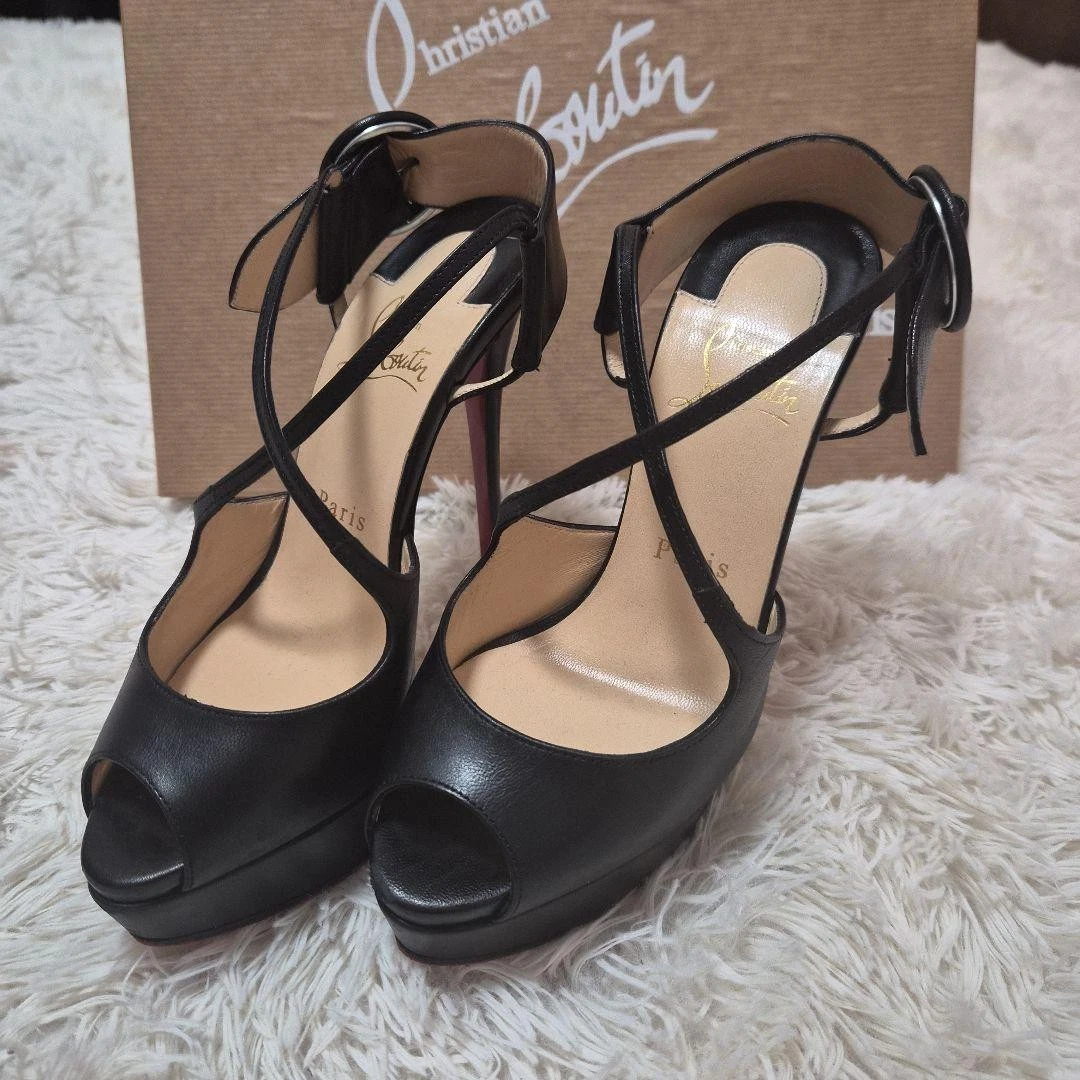 Christian Louboutin — Christian Louboutin Heel Pumps Sandal EU:36 US:6 Black Leather Open Cross Strap