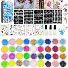 Temporary Glitter Tattoos Kit for Kids, 30 Large Glitter Colors  6 Fluoresce...