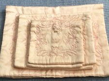 Vintage 3 Piece Satin Lingerie Fold Over Pouches Pink Embroidered Designs
