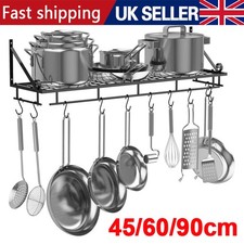 Kitchen Hanging Pot Pan Rack Wall Mount Storage Shelf Saucepan Holder 10 Hooks V