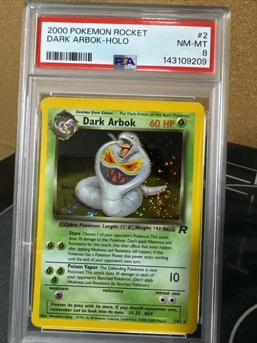 Pokémon TCG *Swirl* Dark Arbok #2 Holo Team Rocket Wotc Vintage PSA 8 NM