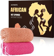 African Net Sponge Authentic - Afro Scrub Exfoliating Net Sponges with Knots -