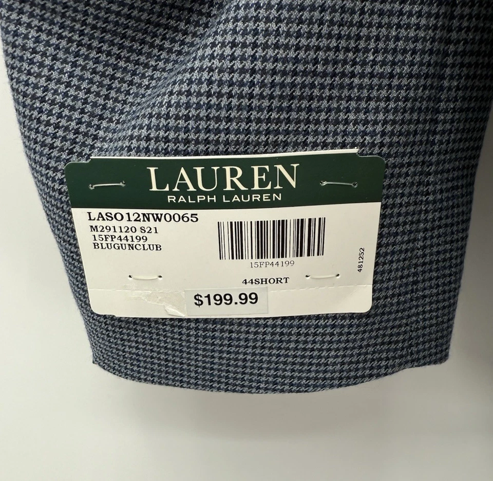 Abrigo Deportivo Ralph Lauren Para Hombres 44S Azul Pata de Gallo Blazer Chaqueta Dos Botones NUEVO Foto 4 de 4