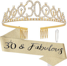 Gold 30  Fabulous Birthday Sash and Crown Tiara Set for Women