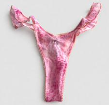 PINK Victoria's Secret Thong Panty Pink Leopard Mesh Ruffle Nwt Flutter