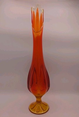 Vintage L E. Smith Glass 6 Petal Footed Swung Vase Orange 19'' Tall