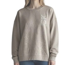 Calvin Klein Performance Womens Embroidered Shine Logo Crew Sweatshirt Beige XL