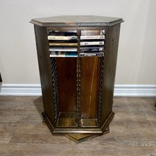 Antique 60 CD/60 Cassette Tape Carousel Holder/Tower Solid Wood Vintage RARE