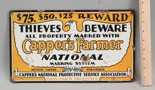 Antique 1920s THIEVES BEWARE Capper Farm Security Reward Tin Lithograph Sign