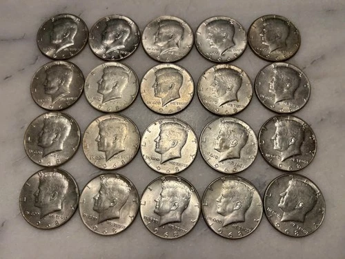 20 Kennedy 1968 D Half Dollars 40% Silver Very Good Condition # 20