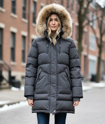PAJAR Canada Cougar Down Fox /Rabbit Fur Charcoal Parka Women's Size XL,NWT