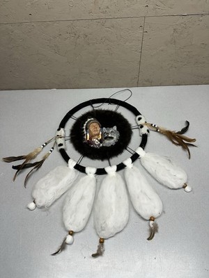 Vintage Native American Indian Dream Catcher Mandella Wool Fur