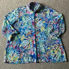 John Mark Floral Embroidered Eyelet Button Front Blouse Size 2X