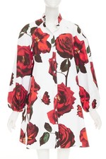 ALEXANDER MCQUEEN 2023 Tudor Rose Butterfly white balloon sleeve dress IT38 XS