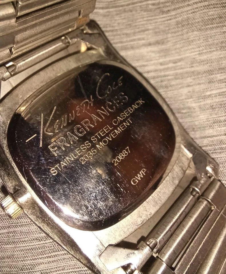 Kenneth Cole Fragrances Quartz Watch Men Silver Square Barrel Analog New Battery - Image 2 of 4