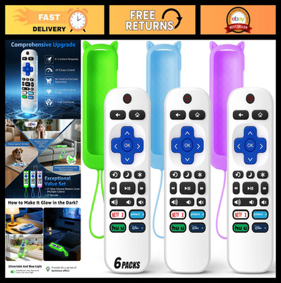 Replacement Remote for Roku TV - Pack of 3, Glow in the Dark Silicone Cover, Uni