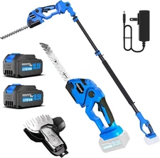 Extension Pole Hedge Trimmer & Grass Shear 15Ft Reach w/2 * 4Ah Battery for Yard
