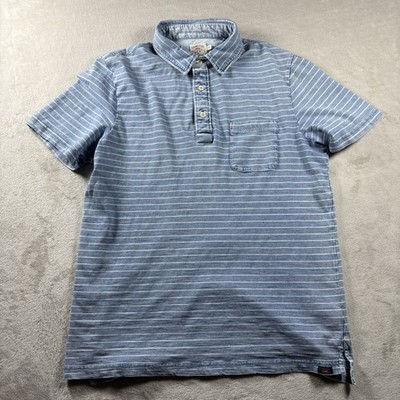 Faherty The Breeze Shirt Men s Medium Blue Striped Button Up Short Sleeve#4A