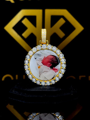 Custom Round Photo Pendant Baby Picture Iced Out Moissanite Frame 925 Silver