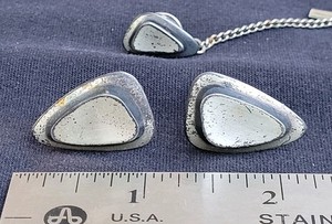 Vintage MCM Modernist Orb Sterling Silver Cuff Links & Tie Tack Set!!
