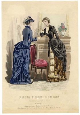 VICTORIAN 1880's Women Dresses HAND COLORED Bustles LA MODA ELEGANTE Madrid