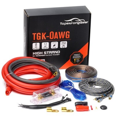 Complete 0 Gauge Wiring Kit for Vehicle and Marine Audio - 250 Amp Fuse Included