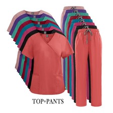 Professional Women s Scrubs 2025 Y-Neck Top Pants Set Comfortable Stylish
