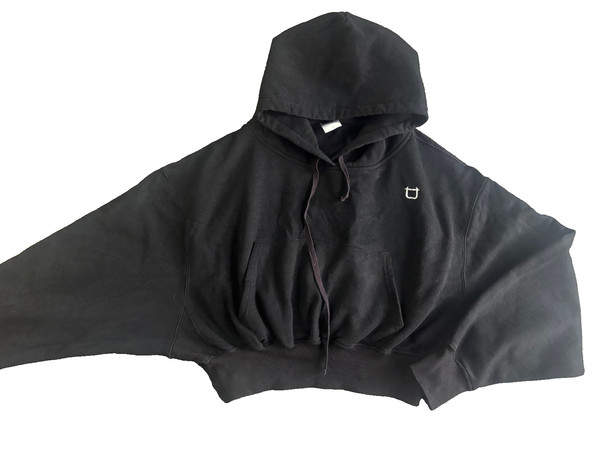 Ladies Two Tags Black Cropped Hoodie - Size XL