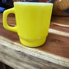 Vintage Fire King Anchor Hocking Milk Glass Stacking Coffee Mug Cup. Yellow.