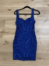 Blue Sequin Mesh Bodycon Party Dress Sleeveless Sweetheart Neckline Short
