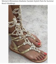 Women's Rhinestone Gladiator Sandals Stylish Flats for Summer Beach Weddings S10