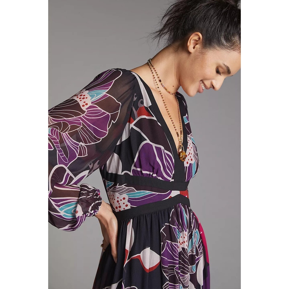 let me be floral midi dress New Anthropologie Let Me Be Floral Midi Dress $198 SMALL Black Motif