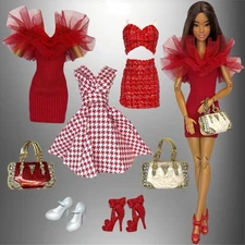 Eledoll Clothes Fashion Pack for 12 inch Doll Mix Match Red White Set